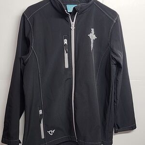 Cowgirl Hardware Sz L Black Zip-Up Jacket w/ Embroidered Cross Design Minimalist